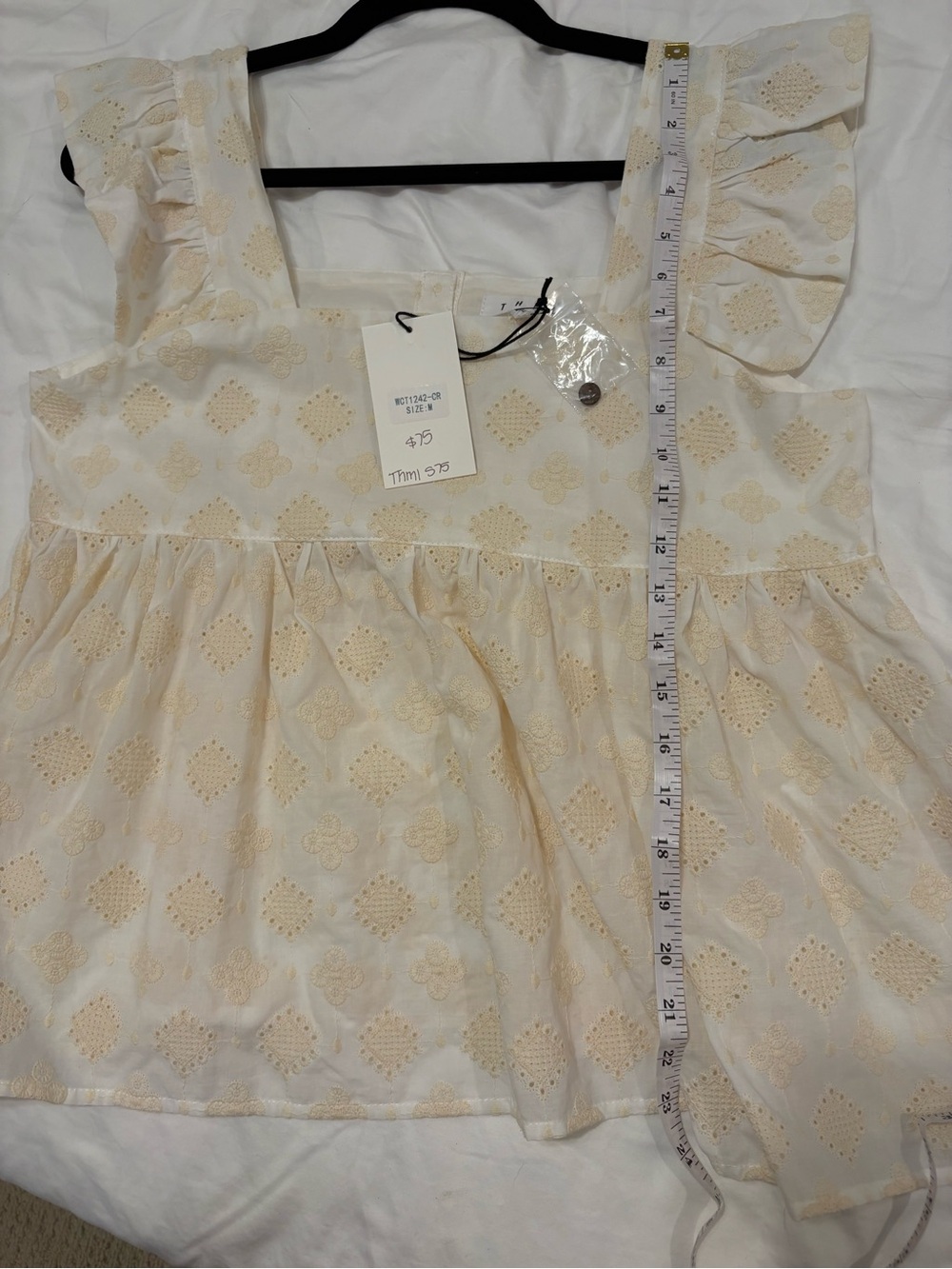 THML Cream Eyelet Ruffle-Sleeve Square Neck Blouse - Picture 5 of 5